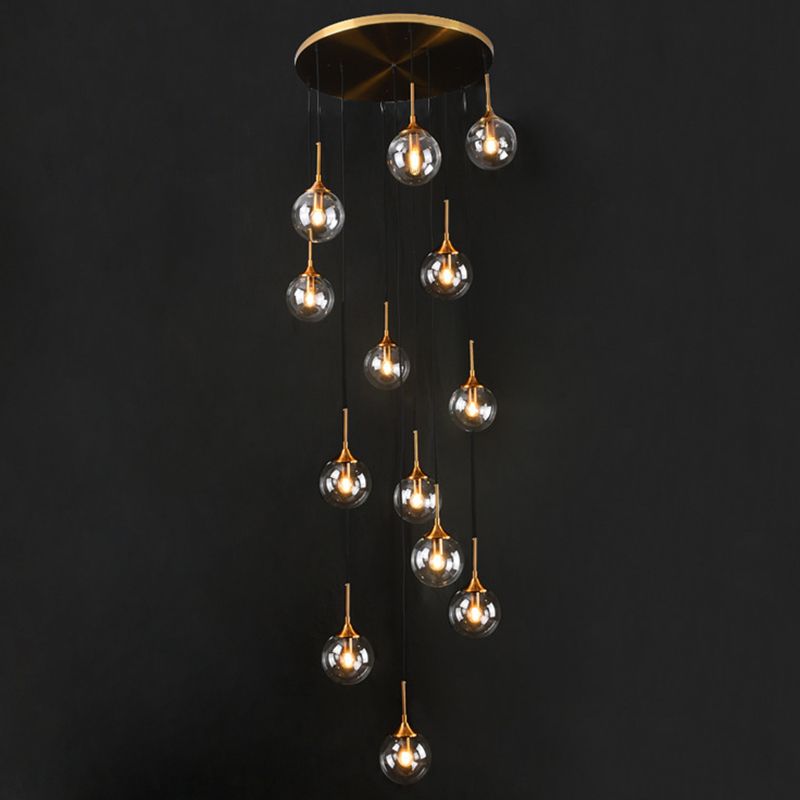 Spiral Glass Globe Staircase Chandelier, 10 or 13 Lights