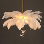 Glamour Feather Chandelier with Decorative Bird Figurines