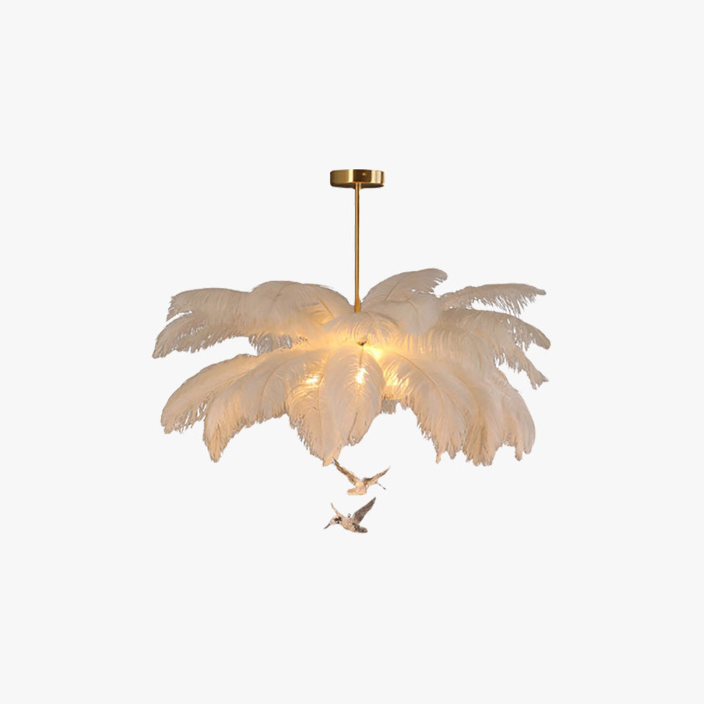 Feather Chandelier with Hanging Bird Details
