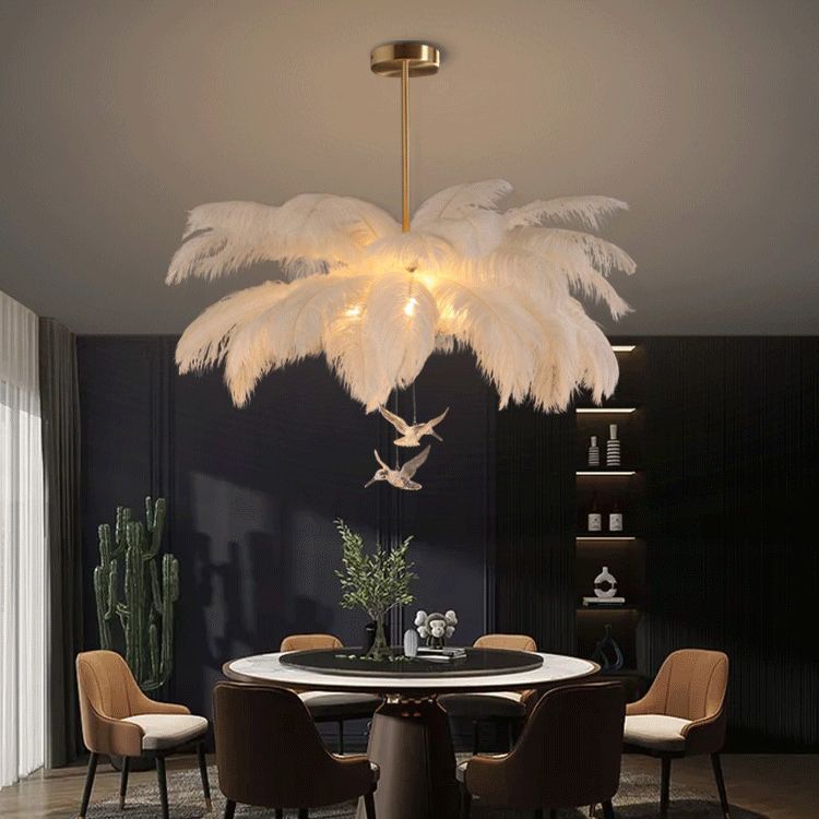 Feather Chandelier with Hanging Bird Details
