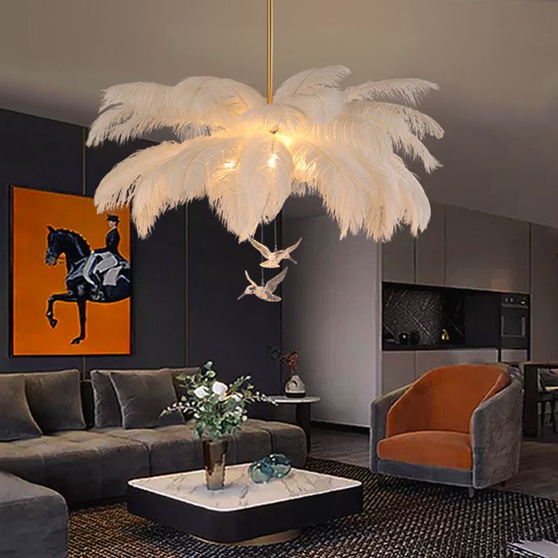 Feather Chandelier with Hanging Bird Details
