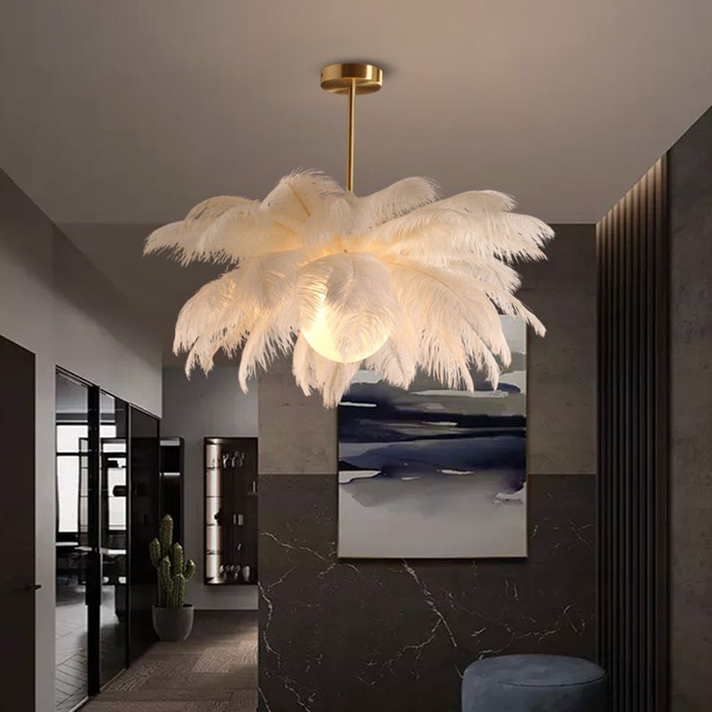 Glamour Feather Chandelier with Decorative Bird Figurines