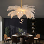 Glamour Feather Chandelier with Decorative Bird Figurines