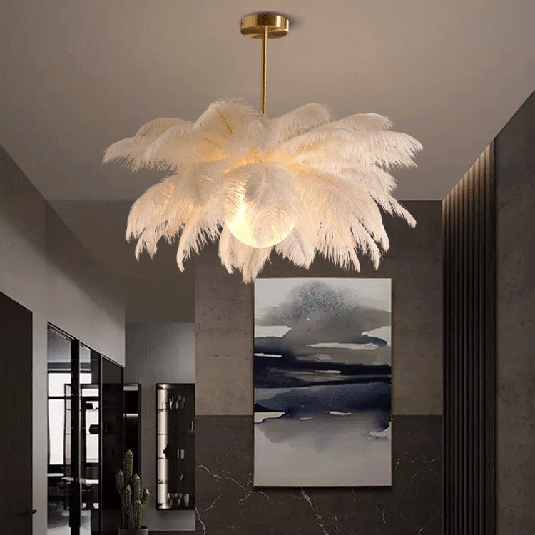 Glamour Feather Chandelier with Decorative Bird Figurines
