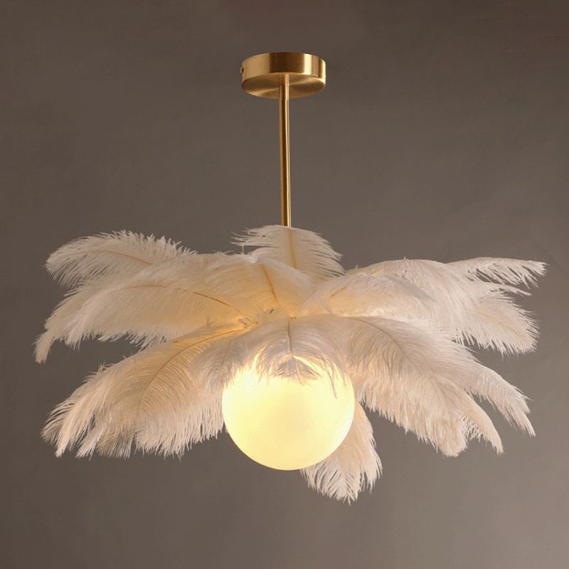 Ostrich Feather Chandelier with Crystal Bird Detail