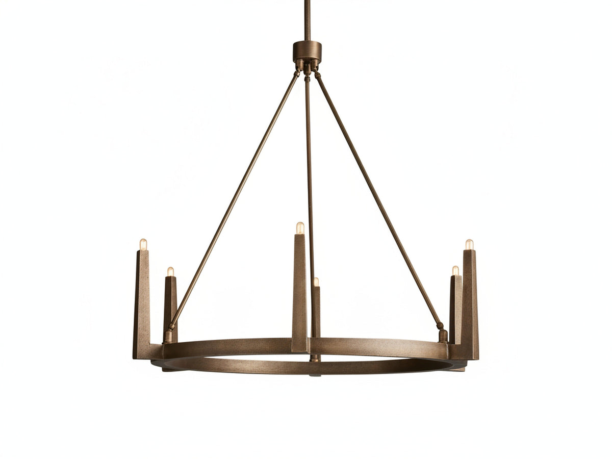 Industrial Ring Chandelier in Sand Cast Brass, 6 or 8 Lights
