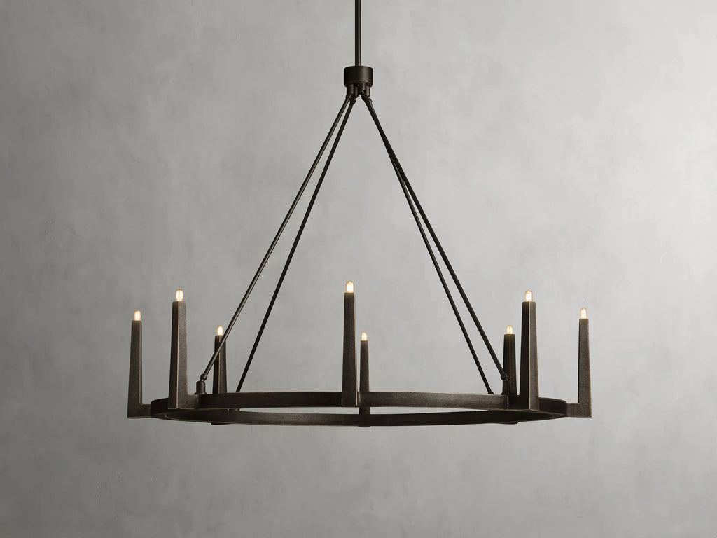 Industrial Ring Chandelier in Sand Cast Brass, 6 or 8 Lights