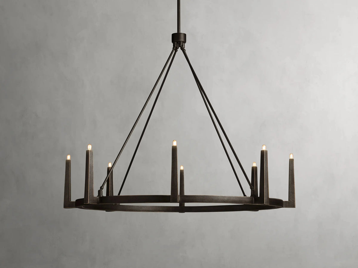 Industrial Ring Chandelier in Sand Cast Brass, 6 or 8 Lights