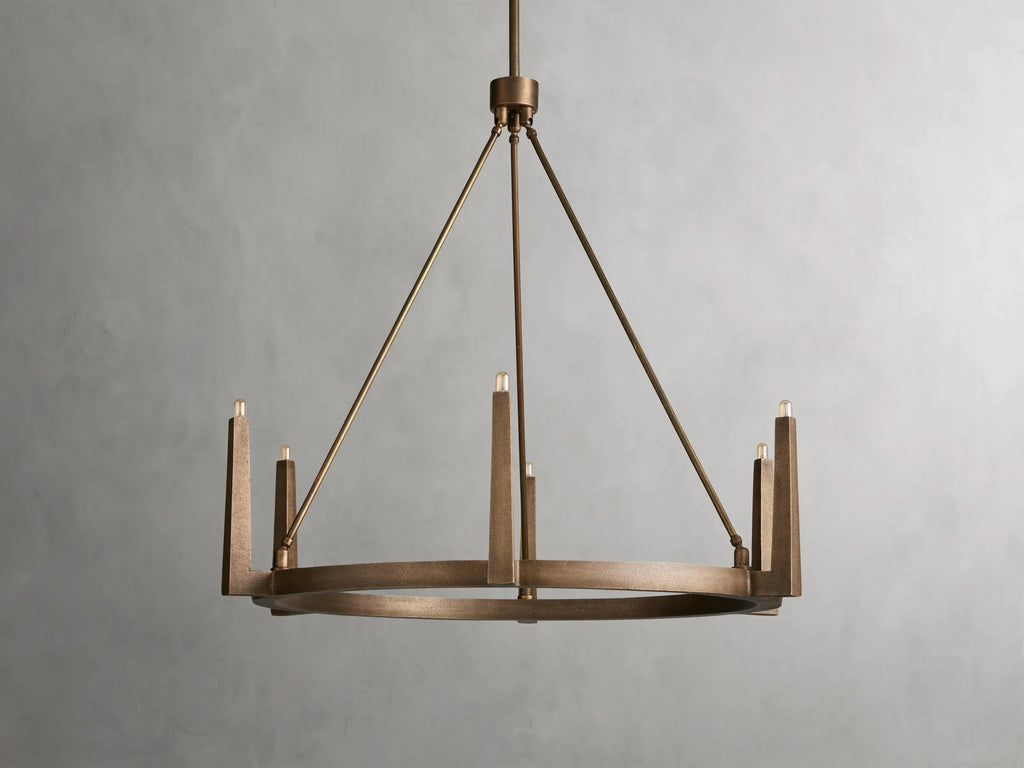 Industrial Ring Chandelier in Sand Cast Brass, 6 or 8 Lights