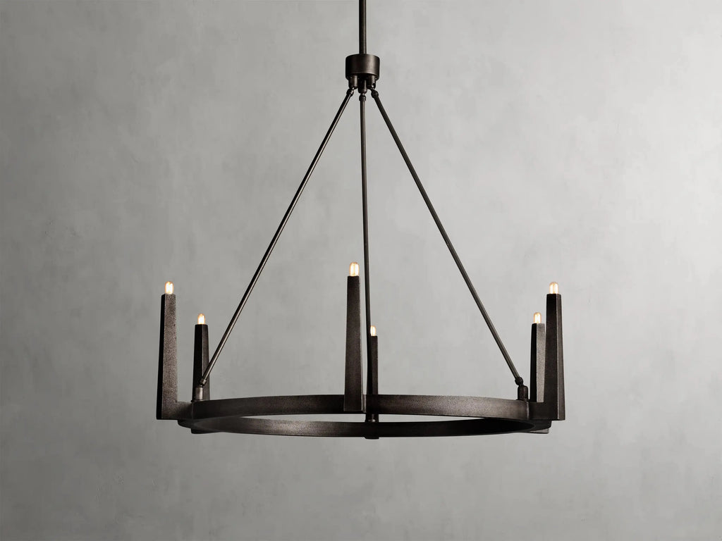 Industrial Ring Chandelier in Sand Cast Brass, 6 or 8 Lights
