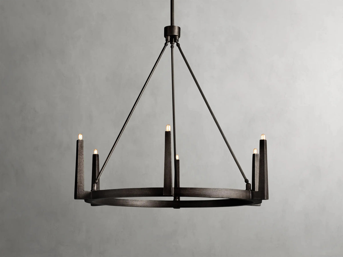 Industrial Ring Chandelier in Sand Cast Brass, 6 or 8 Lights