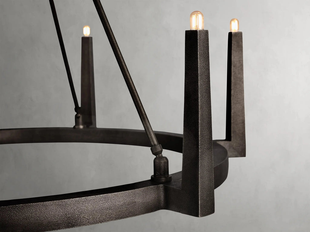 Industrial Ring Chandelier in Sand Cast Brass, 6 or 8 Lights
