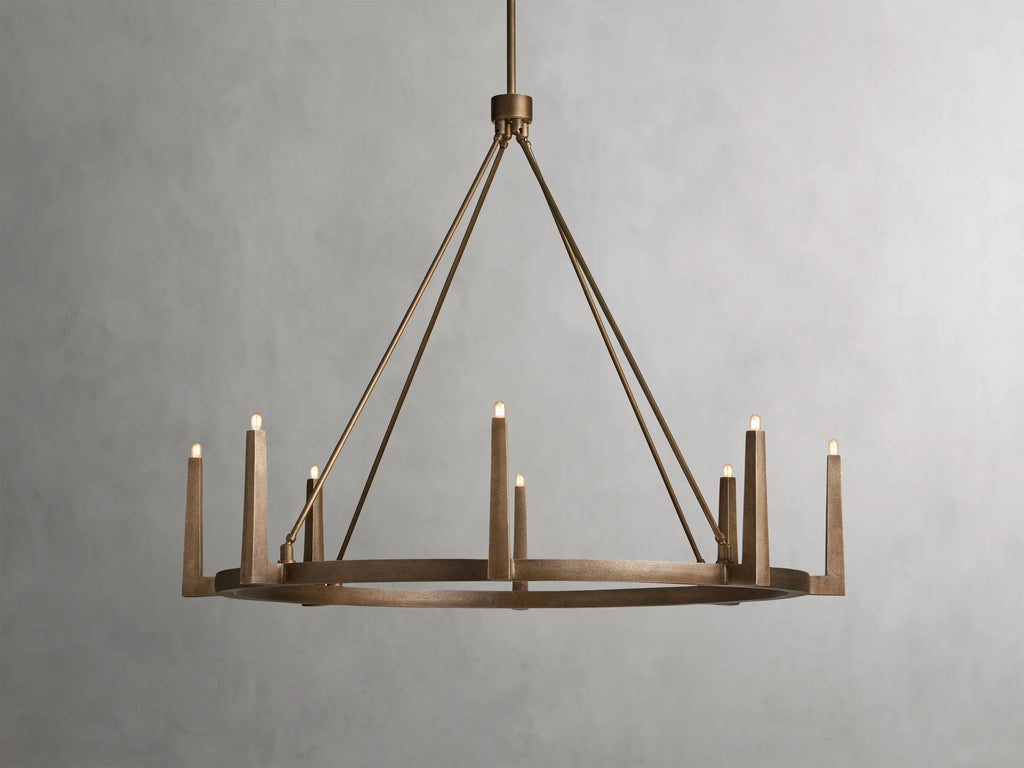 Industrial Ring Chandelier in Sand Cast Brass, 6 or 8 Lights