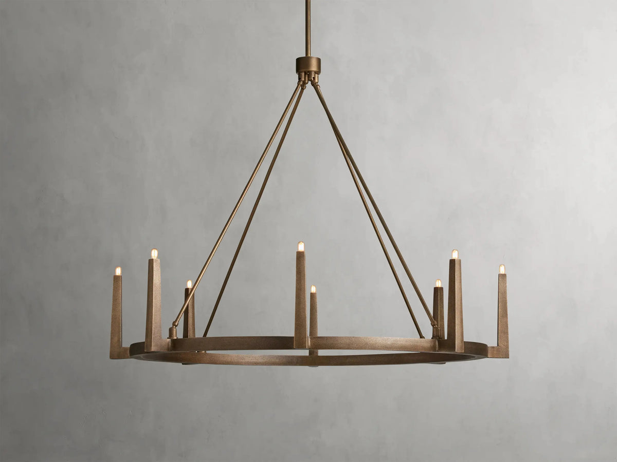 Industrial Ring Chandelier in Sand Cast Brass, 6 or 8 Lights