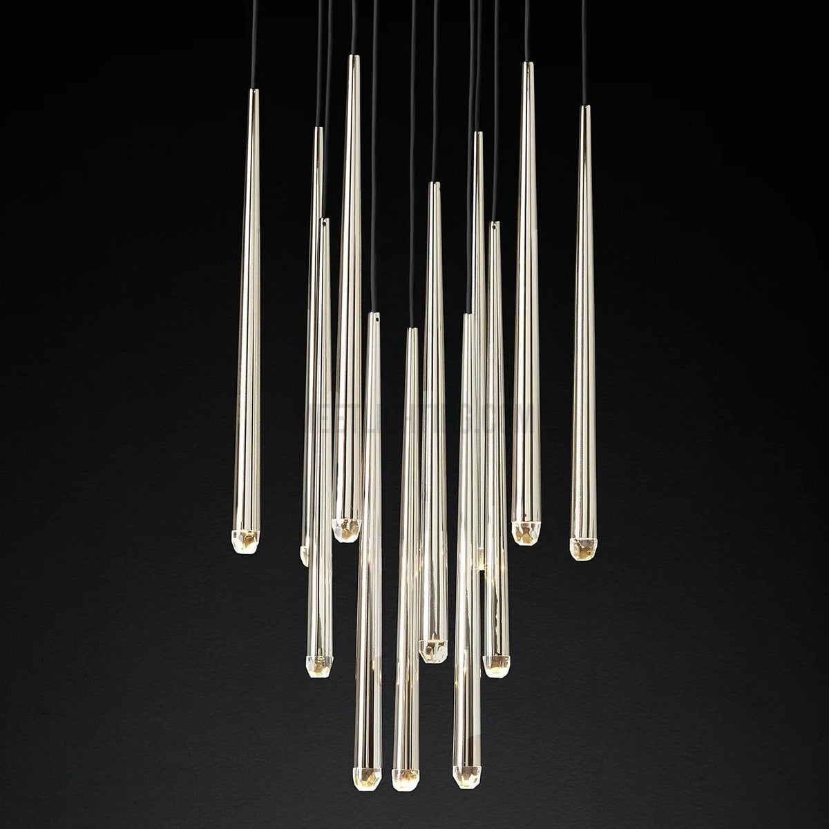 Modern 12-Light Cascading Chandelier with Bevelled Glass Tubes