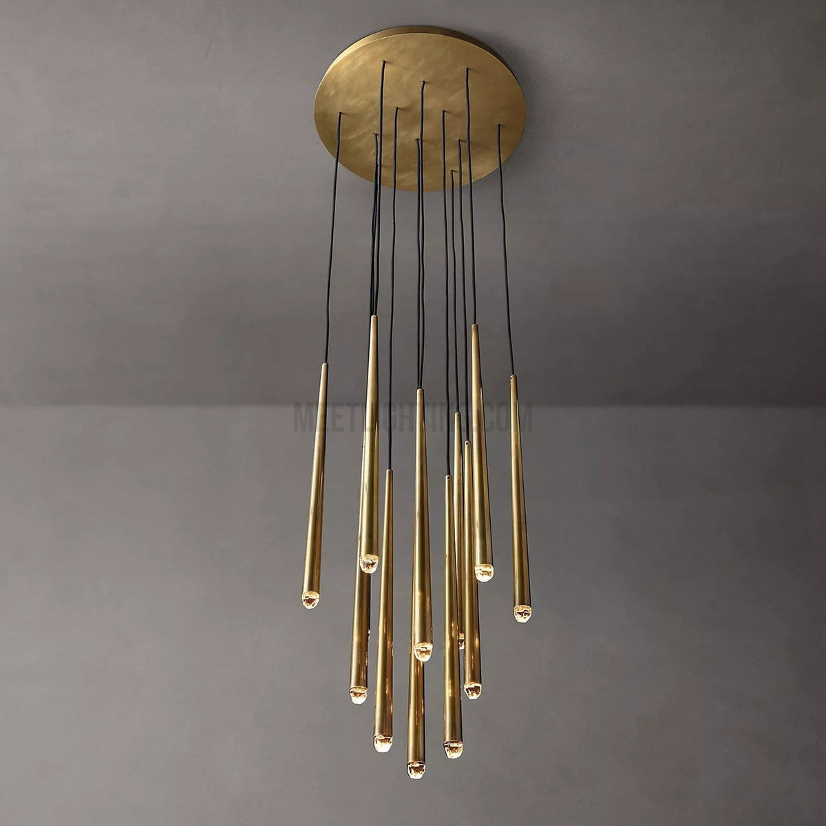 Modern 12-Light Cascading Chandelier with Bevelled Glass Tubes