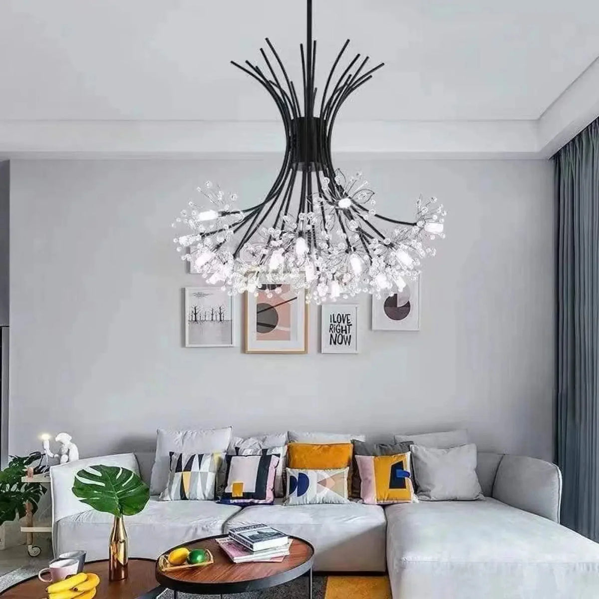 Dandelion Crystal Chandelier with Branching Metal Arms