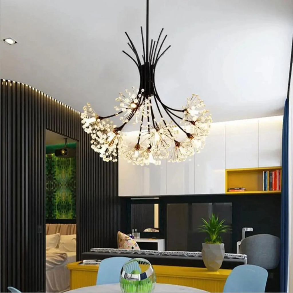 Dandelion Crystal Chandelier with Branching Metal Arms