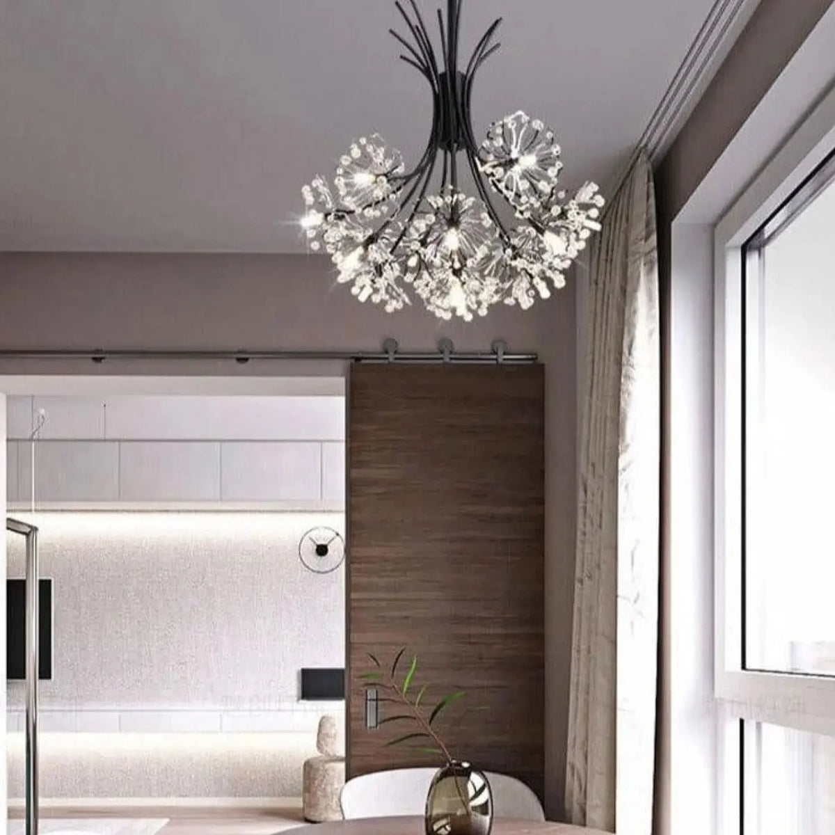Dandelion Crystal Chandelier with Branching Metal Arms
