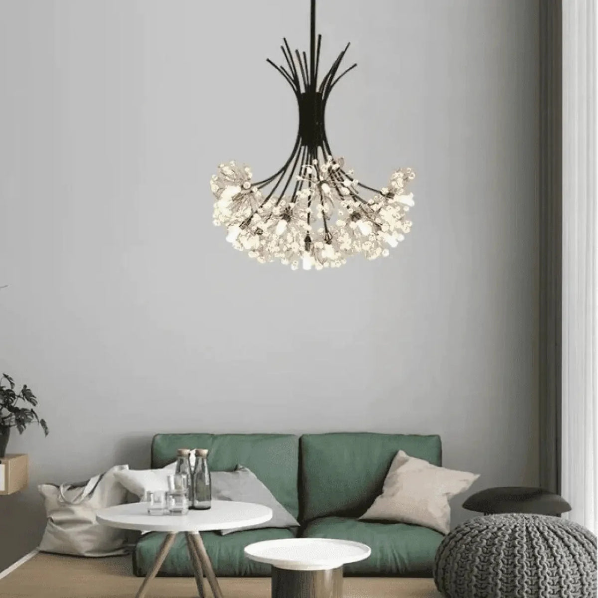 Dandelion Crystal Chandelier with Branching Metal Arms