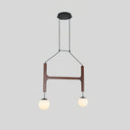 Retro Wood Frame Chandelier with Opal Glass Globes