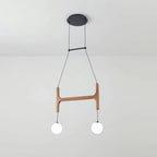 Retro Wood Frame Chandelier with Opal Glass Globes