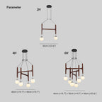 Retro Wood Frame Chandelier with Opal Glass Globes