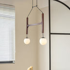 Retro Wood Frame Chandelier with Opal Glass Globes
