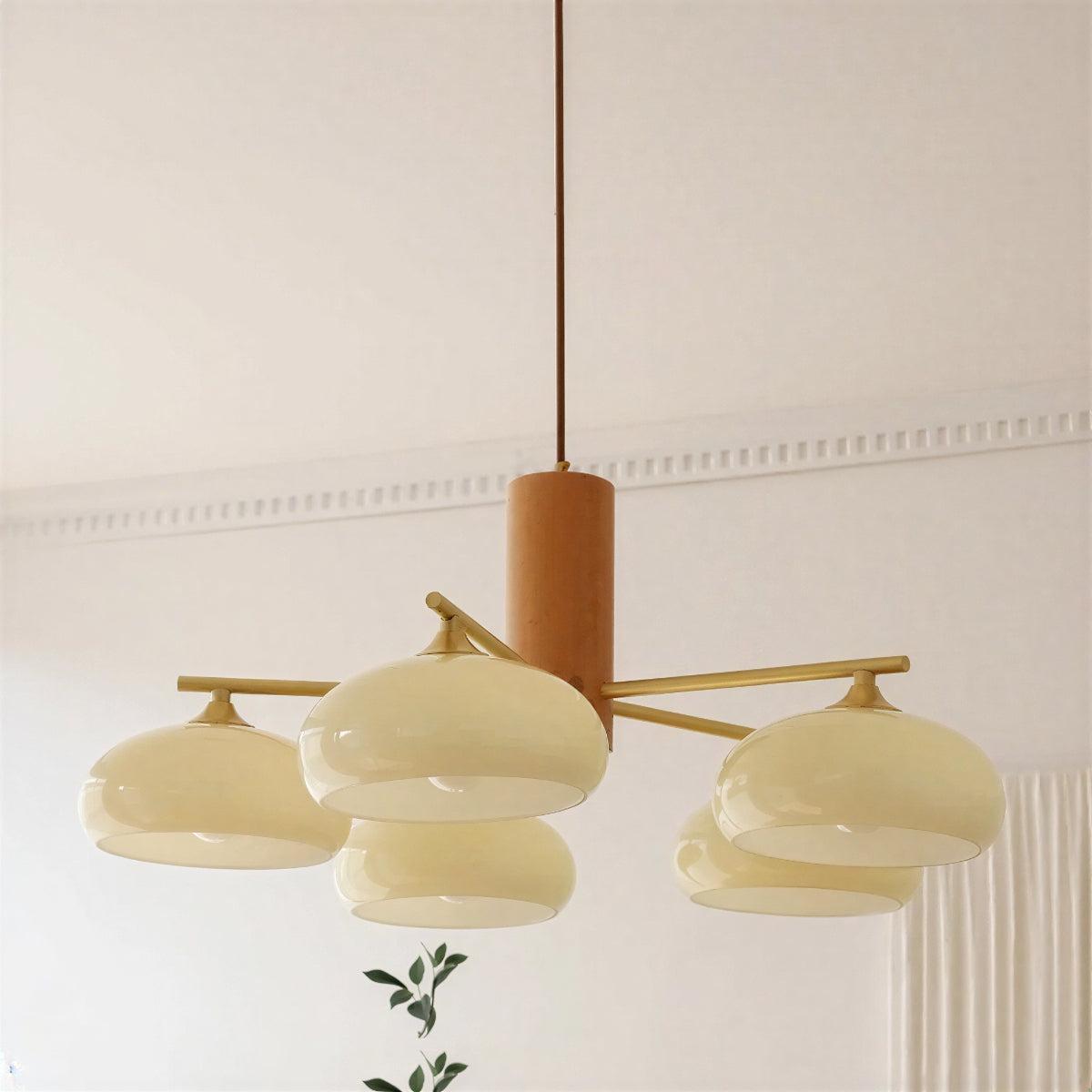 Retro Glass Globe Chandelier with Gold Arms, 3 or 5 Lights